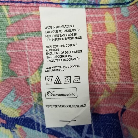 IZOD Mens S Short Sleeve Cotton Floral Hawaiian Button Up Shirt Yellow Blue Pink - Picture 12 of 12